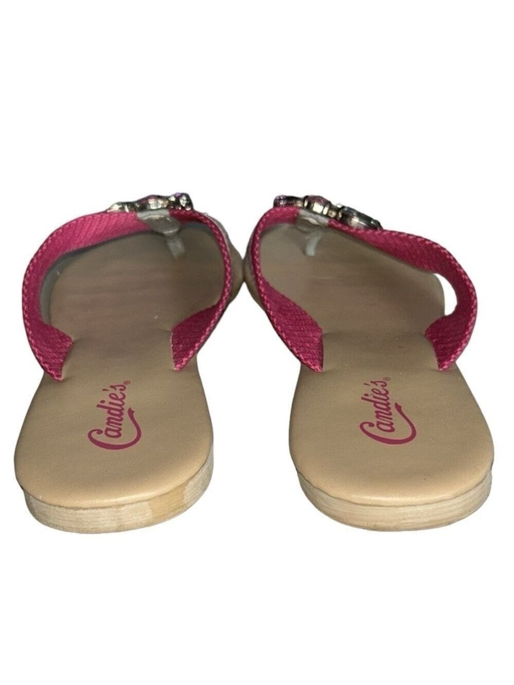 Candie’s Bejeweled Hot Pink and Metallic Silver Flip Flops with Jewels Size 7.5 - Picture 5 of 10